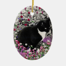 Freckles in Flowers II - Tuxedo Kitty Cat Ornaments