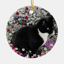 Freckles in Flowers II - Tuxedo Kitty Cat Ornament