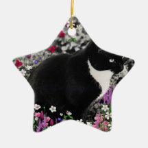 Freckles in Flowers II - Tuxedo Kitty Cat Christmas Ornaments