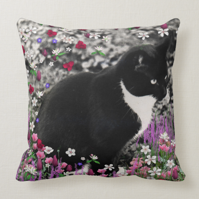 Freckles in Flowers II, Tuxedo Kitty Cat Pillow