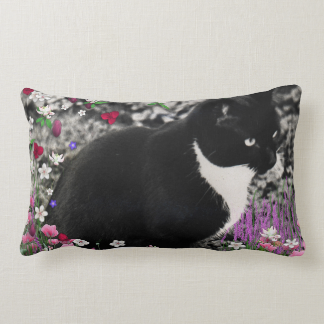 Freckles in Flowers II, Tuxedo Kitty Cat Pillows