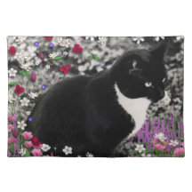 Freckles in Flowers II - Tuxedo Kitty Cat Place Mats