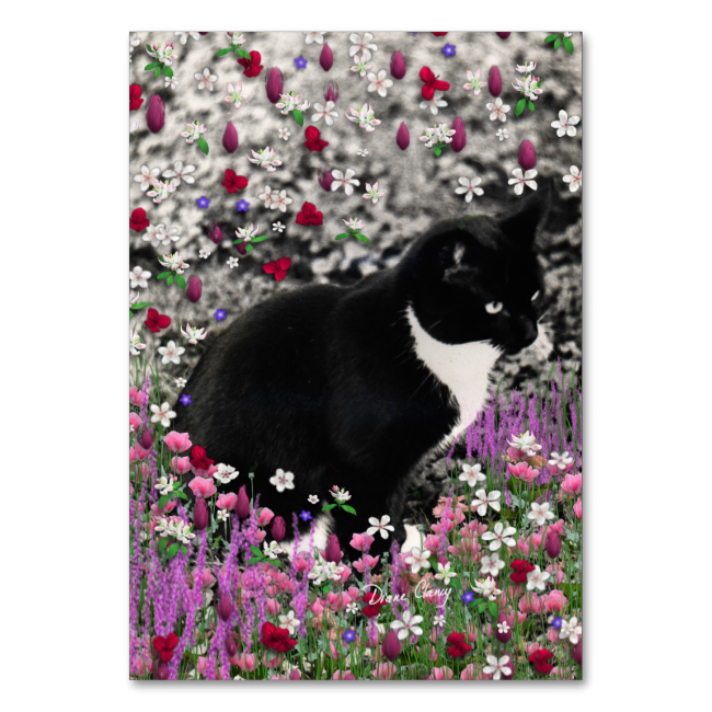 Freckles in Flowers II, Tuxedo Kitty Cat Table Cards