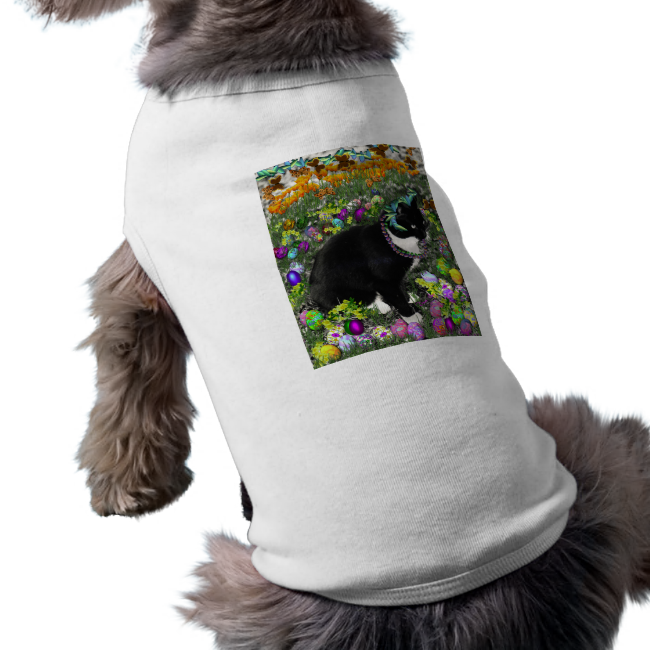 Freckles, Tux Cat, in the Hunt for Easter Eggs Doggie Tee Shirt Freckles, Tux Cat, in the Hunt for Easter Eggs Doggie Tee Shirt
