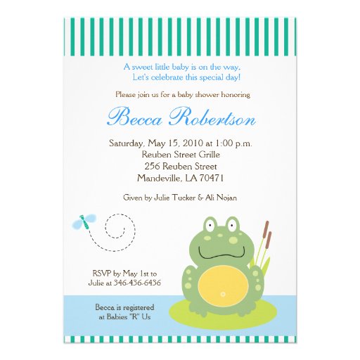 Freddy the Pond Frog Baby Shower 5x7 Invitation