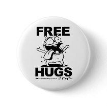"Free Hugs" Bill Plympton Dog button