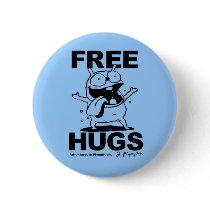"Free Hugs" Bill Plympton Dog button blue