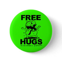 "Free Hugs" Bill Plympton Dog button green