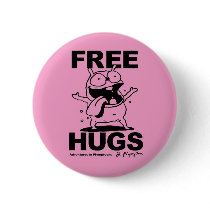 "Free Hugs" Bill Plympton Dog button pink