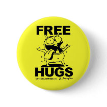 "Free Hugs" Bill Plympton Dog button yellow