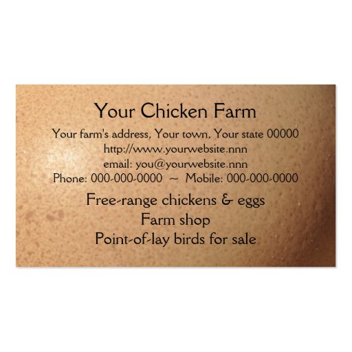 Free range eggs business card (back side)