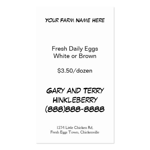 Free Range Eggs Layer or Poultry Bird Business Card Template (back side)