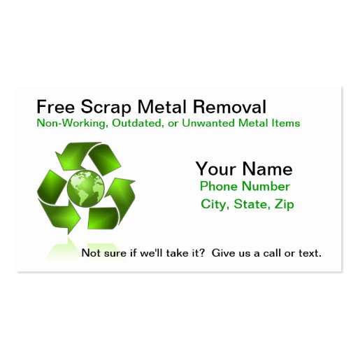 Free Scrap Metal Removal Business Card (front side)