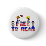Free to Read w Stick Kids Buttons,2 shapes,6 sizes