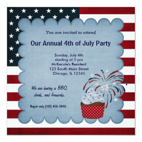 Freedom 4th of July 5.25x5.25 Square Paper Invitation Card