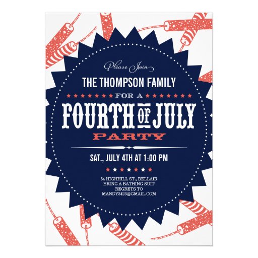 Freedom Fireworks Fourth of July Party Invitations (front side)