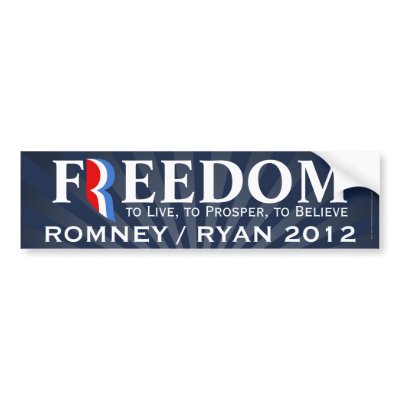 Freedom, Romney/Ryan 2012 Bumper Sticker Decal