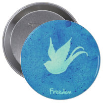freedom, swallow, motivational, tattoo, cool, art, blue, vintage, free, bird, quote, lifestyle, old school, retro, pattern, illustration, quotations, round, button, Botão/pin com design gráfico personalizado