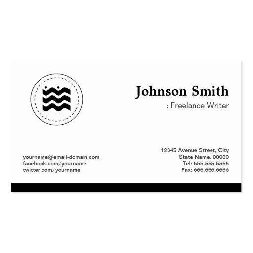 Freelance Writer Black White Changeable Logo Business Card