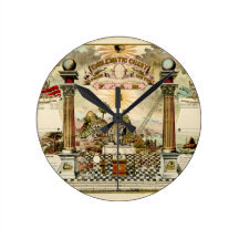 Freemason Masonic Emblematic Chart Round Wallclock