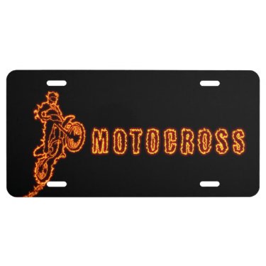 Freestyle motocross rider in flames license plate