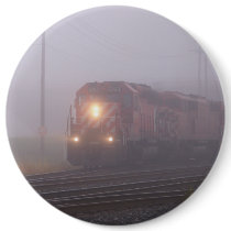 Freight Train Running in Morning Fog buttons