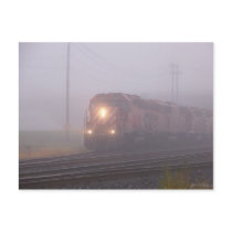 Freight Train Running in Morning Fog Post Cards