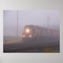Freight Train Running in Morning Fog Print