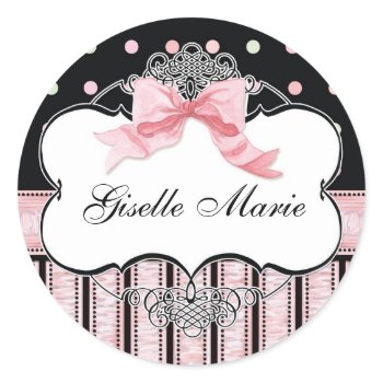French Bow n Dots, Girl Baby Shower Sticker Seal sticker