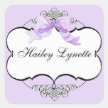 French Bow n Dots, Girl Baby Shower Sticker Seal