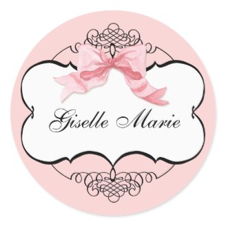 French Bow n Dots, Girl Baby Shower Sticker Seal