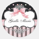 French Bow n Dots, Girl Baby Shower Sticker Seal