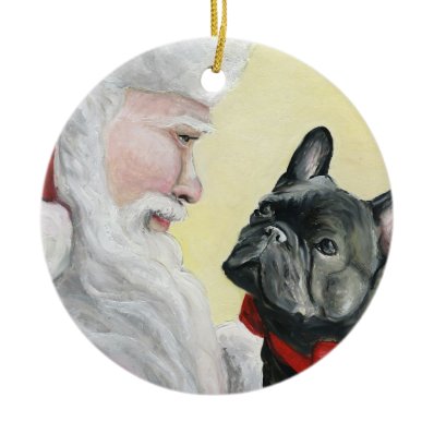 French Bulldog and Santa Dog  Christmas Ornament