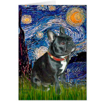 French Bulldog (black 11) - Starry Night (vert) Greeting Card