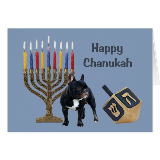 French Bulldog Chanukah Card Menorah Dreidel