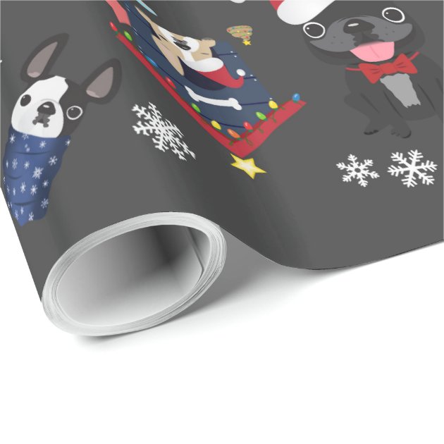 French Bulldog Christmas Holiday Wrapping Paper 3/4