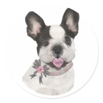French Bulldog Heart Shaped Tongue Gifts Round Sticker