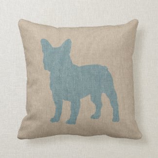 French Bulldog in Blue on Linen Look Throw Pillow
