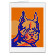 French Bulldog or Frenchie head portrait retro card