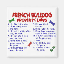 FRENCH BULLDOG Property Laws 2 Fridge Magnets