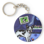 French Bulldog senses smiling moon Keychains