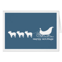 French Bulldogs Pulling Santa's Sleigh Greeting Card