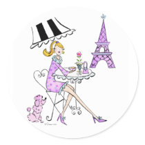French Cafe Girl Stickers by mrssocolov2 French Cafe Girl Stickers