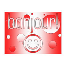 French Canadian Gifts Hello Bonjour + Smiley Face Gallery Wrap Canvas