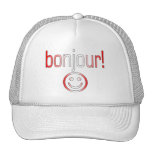 French Canadian Gifts Hello Bonjour + Smiley Face Trucker Hat