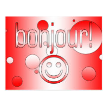 French Canadian Gifts Hello Bonjour + Smiley Face Postcards