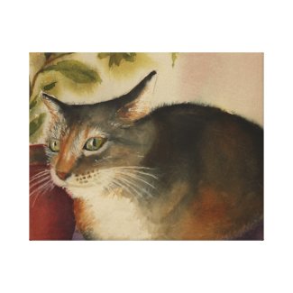 French Cat watercolor wrappedcanvas
