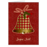 French Christmas Card with bell and holly