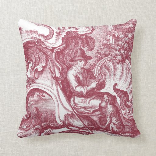 French Country Man and Dog Beautiful Red Toile Throw