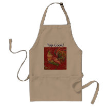 French Country Red Rooster Top Cook! Apron